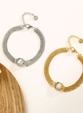 不锈钢多层编织手链女个性ins风小众法式欧美跨境搭配