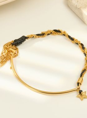 法式古巴布艺手链女不锈钢手绳钛钢欧洲饰品跨境小众设计