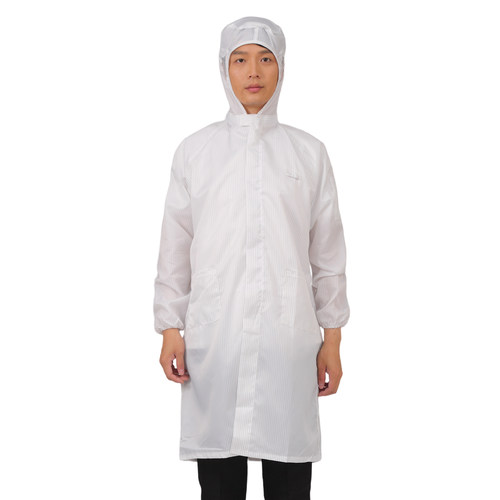 食品厂连帽大褂工作服防静电服无尘服防尘衣服女长款防粉尘防护服 - 图3