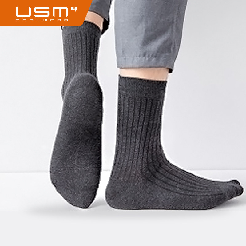 usm厚实精梳棉防臭中筒运动袜子 usm内衣短袜/打底袜/丝袜/美腿袜