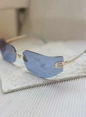 千禧年y2k无框曲面浅灰色墨镜女