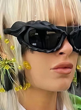 欧美风扭曲独特造型白水银墨镜女