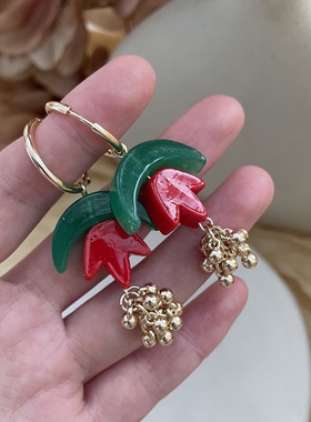MISSU 节日氛围郁金香琉璃花朵金球流苏花蕊耳圈耳饰