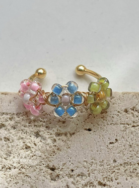 MISSU 夏日繁花日系彩色进口米珠编织花朵天然珍珠手链戒指可调节