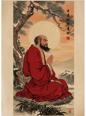 达摩祖师牛皮纸复古海报装饰画背胶画报42*30cm