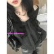 Eihey early spring retro bow hottie off-shoulder twist versatile slim knitted long-sleeved T-shirt top for women