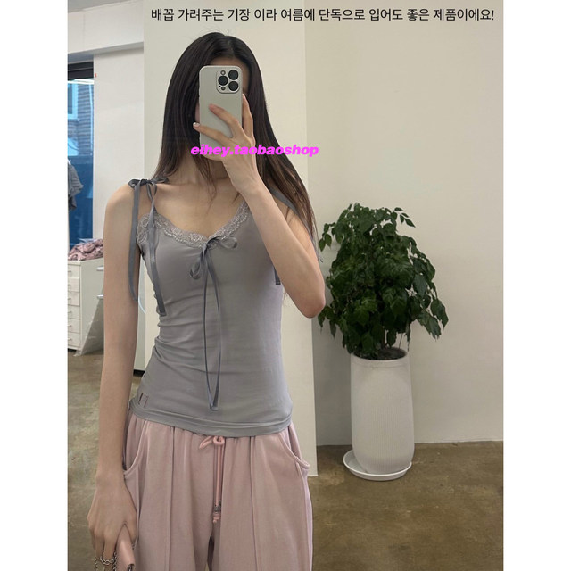 Eihey 2026 ພາກຮຽນ spring ນິຍົມສອງສິ້ນຊຸດ bottoming lace camisole slim ແຂນຍາວ cardigan ເທິງ