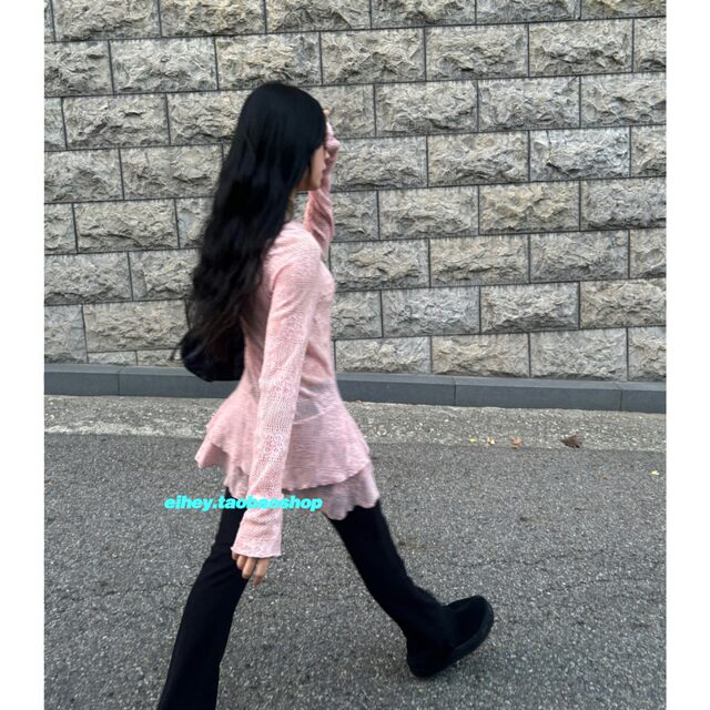 Eihey Japanese style ballet style round neck slim sweet soft girl lace long-sleeved sweater cake skirt