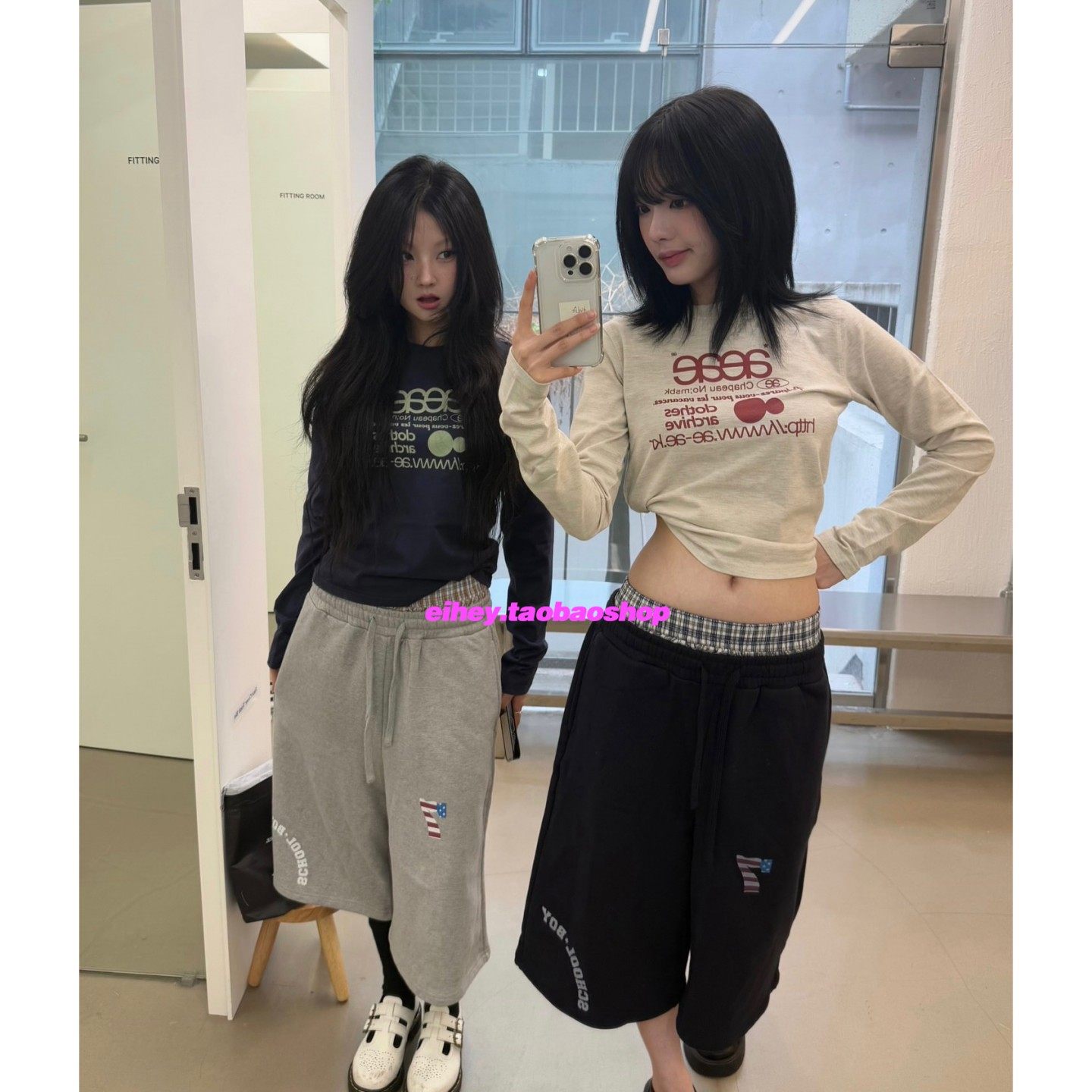 eihey诶嘿秋季字母印花简约百搭修身显瘦圆领长袖T恤上衣打底衫女