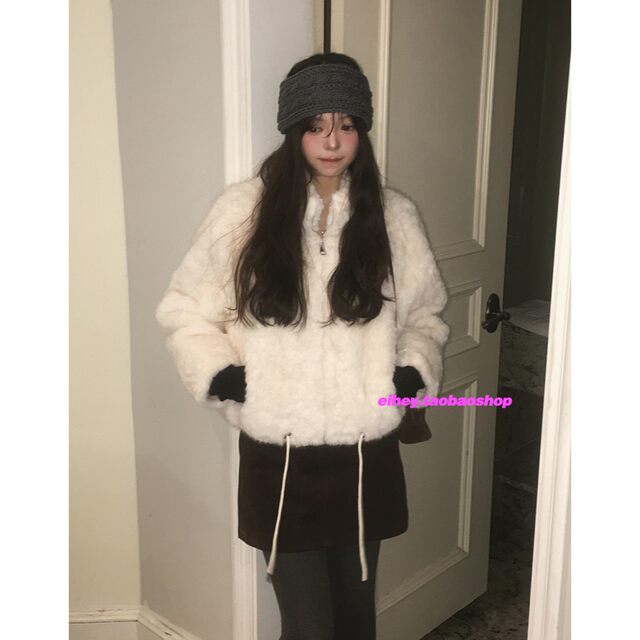 Eihey eh hey ລະດູຫນາວແບບໃຫມ່ plush velvet stand-up collar imitation fur gentle temperament lamb wool top fur coat