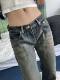 Vintage distressed ລ້າງ trousers denim ວ່າງ