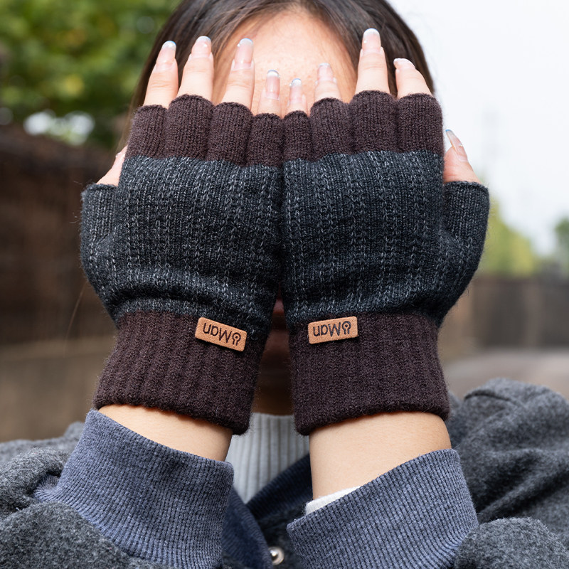 半指手套男士冬天保暖加绒加厚针织毛线露指学生写字骑行秋冬季男,淘宝优惠券,粉丝福利购,淘宝优惠卷