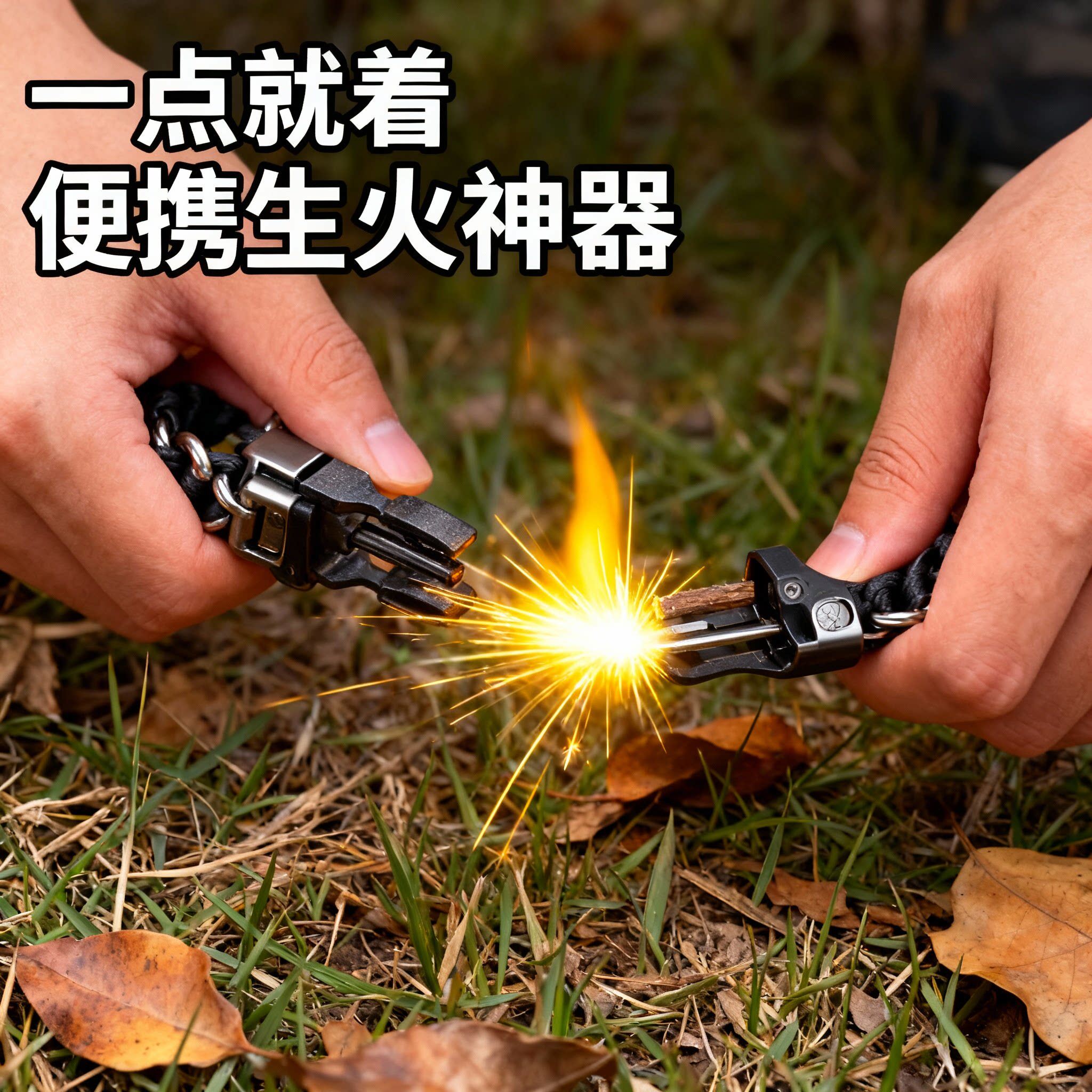 多功能户外伞绳手链打火石指南针登山救生手绳求救哨应急生存装备