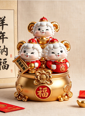 生肖羊招财进宝摆件树脂工艺品办公室桌面装饰新年礼品国潮文创