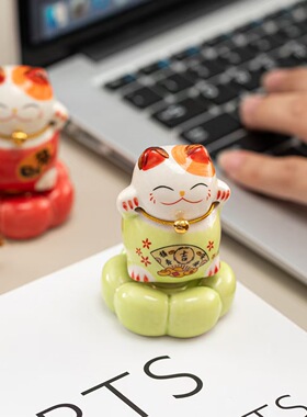 多种颜色陶瓷招财猫转转乐景德镇