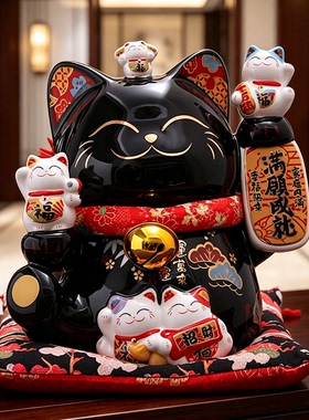 金石工坊黑色发财猫储存钱罐