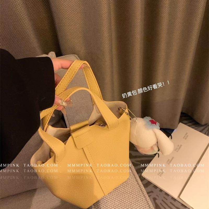 mmmpink韩国小众软皮水桶包女韩版荔枝纹手提小包单肩斜挎菜篮子,淘宝优惠券,粉丝福利购,淘宝优惠卷