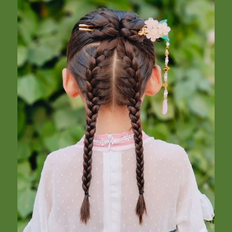 女童古风发簪儿童三朵花发钗民族风汉服裙子搭配发饰配饰花朵头饰