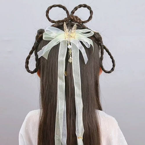 儿童古风灵动蝴蝶流苏长飘带发夹会动蝴蝶丝带后压夹女童汉服发饰 - 图2
