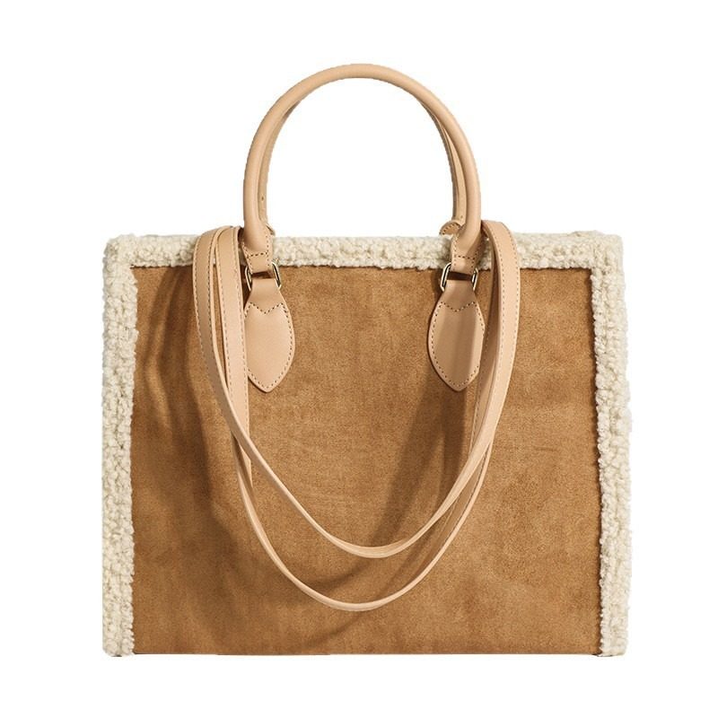 小众设计新款女包简约大容量子母包羊羔绒拼接手提托特腋下单肩包,淘宝优惠券,粉丝福利购,淘宝优惠卷