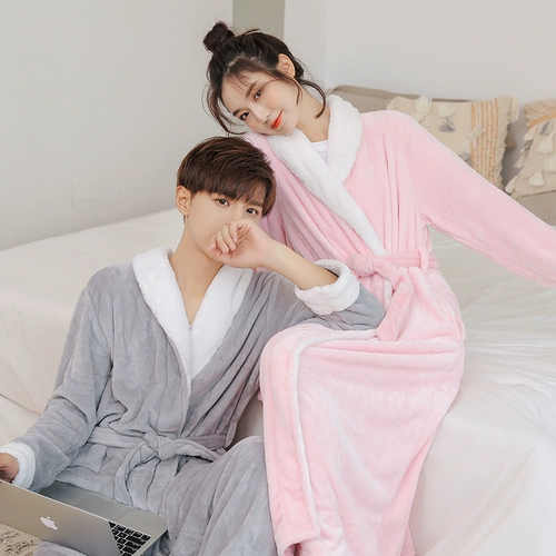 Зимний фланелевый банный халат, сверхдлинная длинная пижама для влюбленных, увеличенная толщина, большой размер