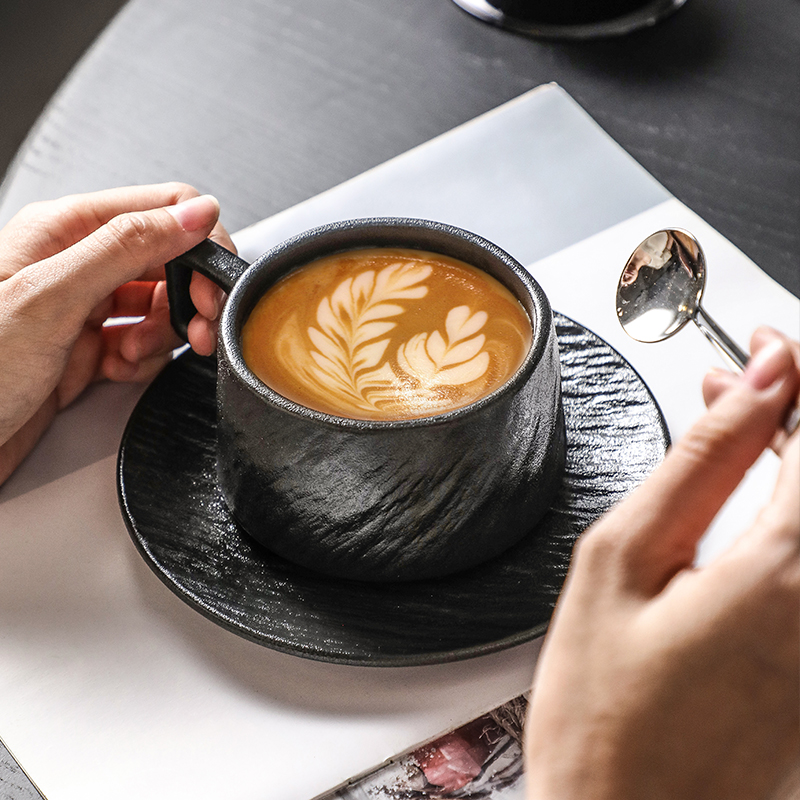 高颜值陶瓷咖啡杯碟套装意美式轻奢早餐杯带勺下午茶餐具收纳架子-图1