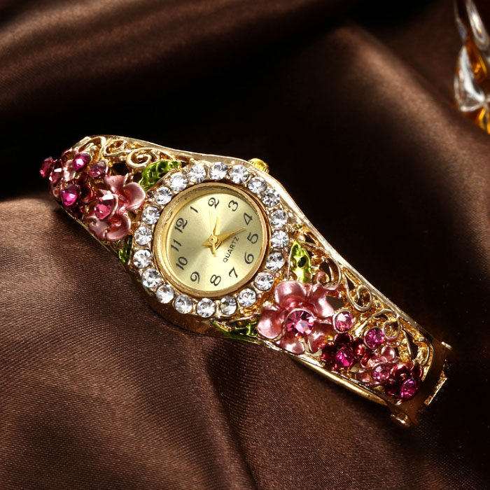 正宗景泰蓝玫瑰花朵镂空手镯手表 靓色手镯