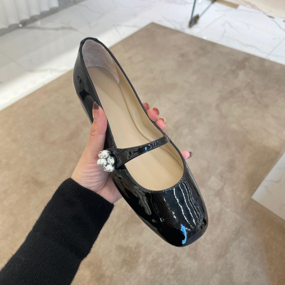 法式珍珠一字带玛丽珍鞋女春夏漆皮方头平底芭蕾舞单鞋气质公主鞋,淘宝优惠券,粉丝福利购,淘宝优惠卷