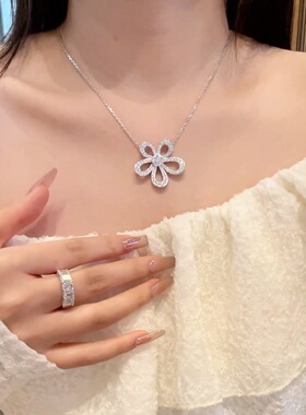 太阳花纯银925项链女蕾丝花朵