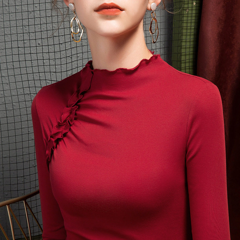 秋季新款纯棉半高领拉丁舞女上衣国标摩登交谊舞长袖练功舞蹈服装