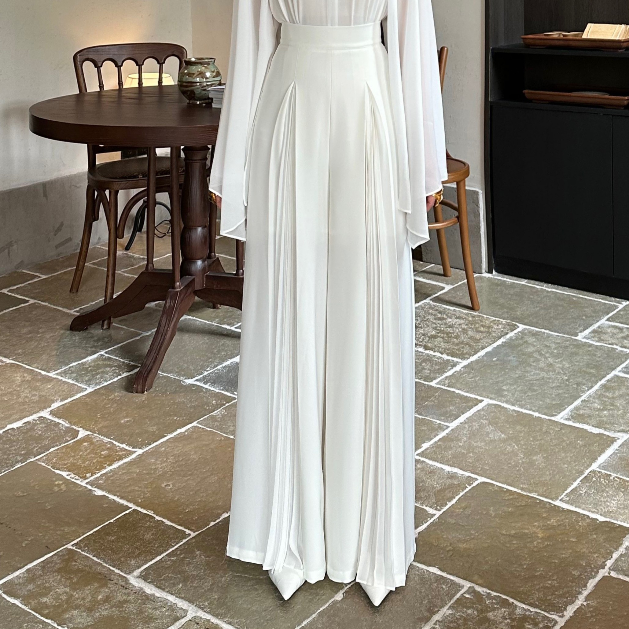 春季新款气质雪纺飘逸高腰显瘦垂感阔腿裤女设计感小众休闲长裤子,淘宝优惠券,粉丝福利购,淘宝优惠卷