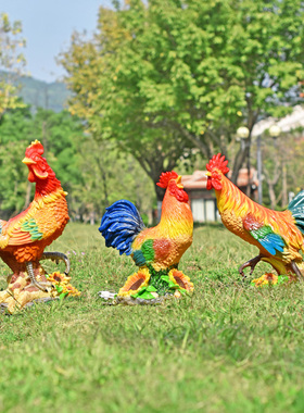 户外仿真发光大公鸡玻璃钢母鸡雕塑别墅庭院店门口动物装饰品摆件