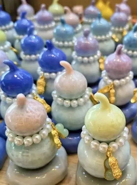 网红结晶釉葫芦转转乐摆件纯陶瓷底座迷你葫芦桌面装饰品车载摆件