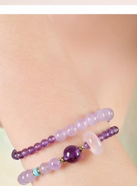 普陀山上岸紫水晶手链女天然水晶转运珠双圈手串送女友闺蜜礼物