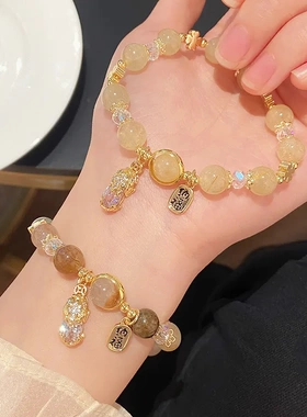 普陀山招财转运黄水晶貔貅手链女聚财手饰天然水晶金发晶财运手串