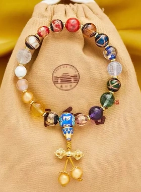景区香灰琉璃香灰瓷手链金箔糖心半塘玛瑙水晶心经十八籽多宝手串
