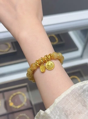 财神盘缠仿金发晶手链新款ins设计招财纳福手串送女友节生日礼物