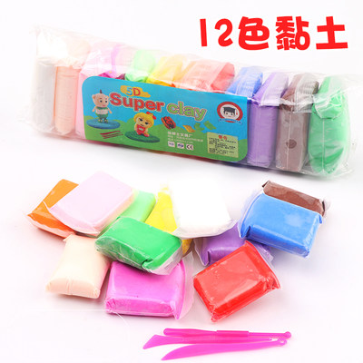 新款黏土12色超轻粘土太空橡皮泥幼儿园儿童diy手工轻彩泥热销 虎窝淘