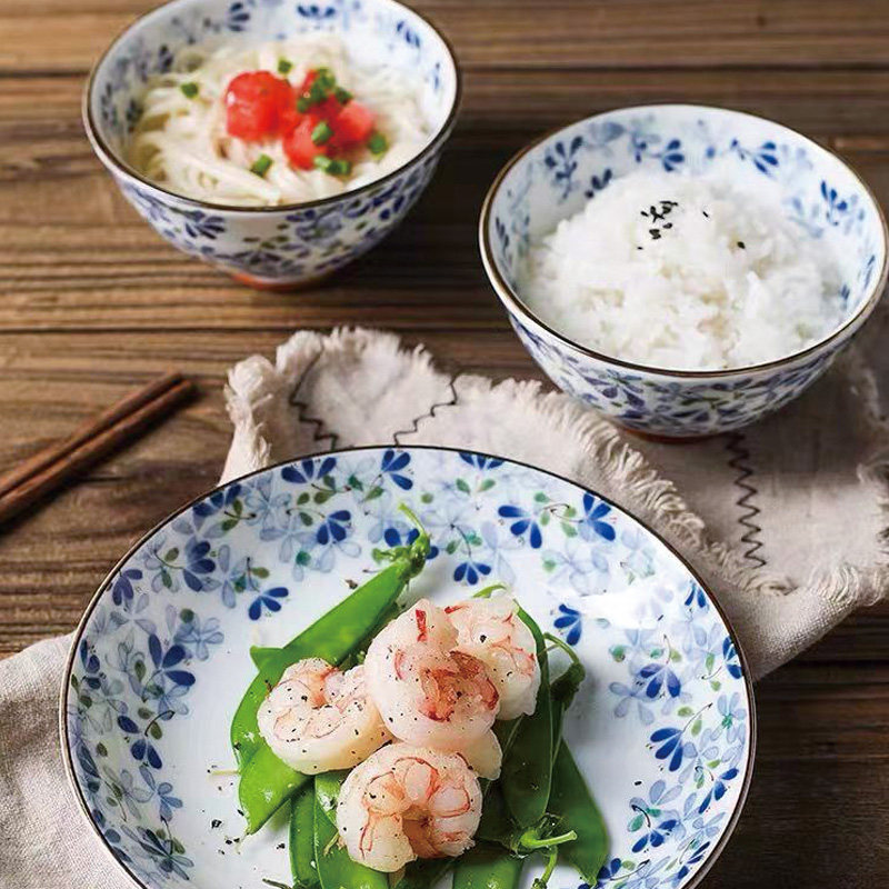 小蓝芽日本进口芽花日式餐具光峰碗碟套装家用陶瓷饭碗面碗汤碗,淘宝优惠券,粉丝福利购,淘宝优惠卷