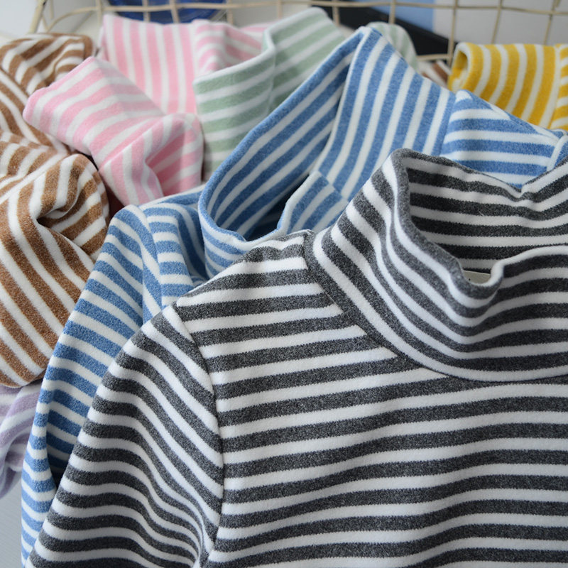 儿童加绒打底衫  男童女童半高领条纹上衣 秋冬长袖T恤保暖内衣,淘宝优惠券,粉丝福利购,淘宝优惠卷