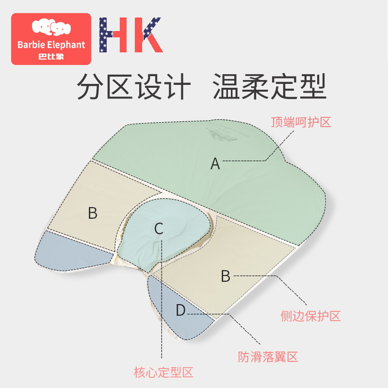 巴比象旗舰店婴儿枕头0-1-2-3岁新生宝宝定型枕纠正偏头透气儿童枕头四季通用2