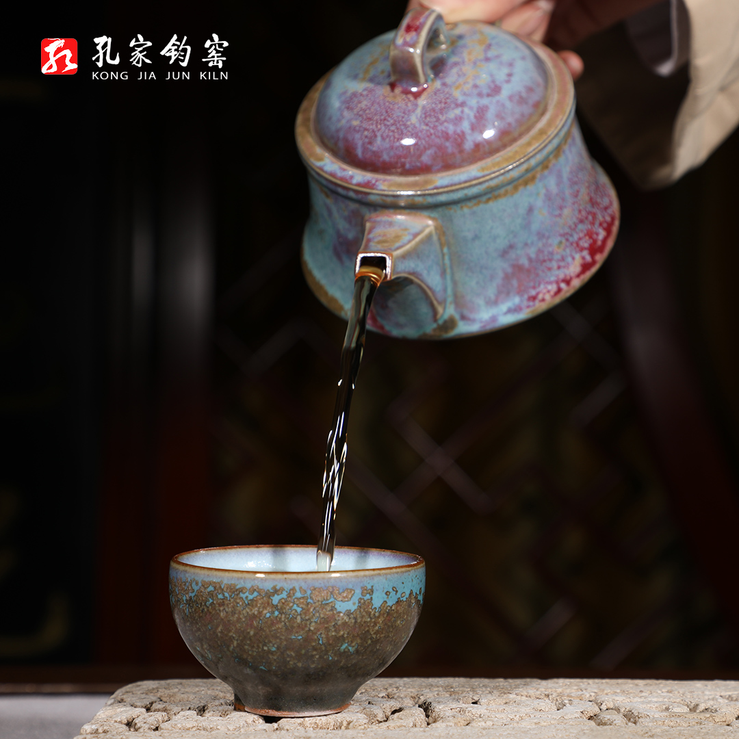 孔家钧窑[石桩壶][一壶六杯]钧瓷茶壶套装泡茶壶功夫茶壶中原壶 - 图2