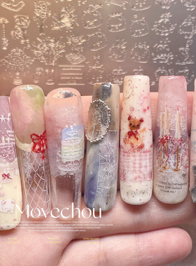 韩风ins复古可爱童话小熊印花钢板美甲DIY彩绘模板转印工具