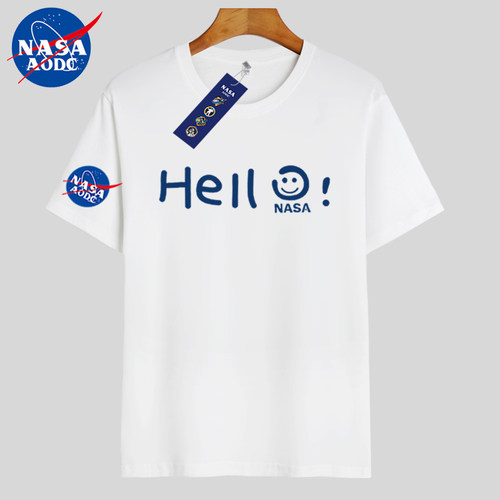 NASA夏季纯棉短袖男女款纯白百搭体恤衫纯色透气宽松运动男士t恤A-图1