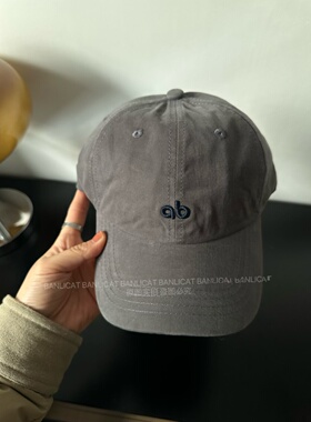 BanliCat 韩版街头潮 简约刺绣灰色小字母棒球帽子男女弯檐鸭舌帽
