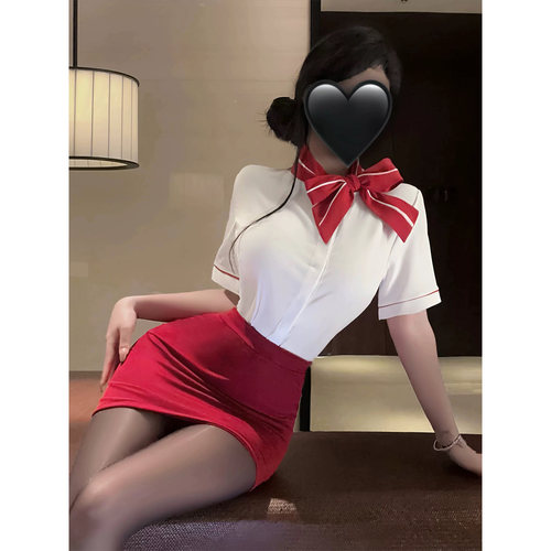 SALTCRUSH 性感空姐制服秘书套装cosplay情调纯欲高腰包臀裙衬衫 - 图0