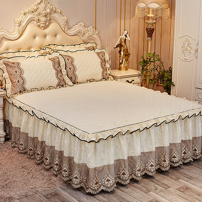 夹棉加厚保暖天鹅绒床裙式四件套蕾丝防滑床罩被套4件套秋冬床套,淘宝优惠券,粉丝福利购,淘宝优惠卷