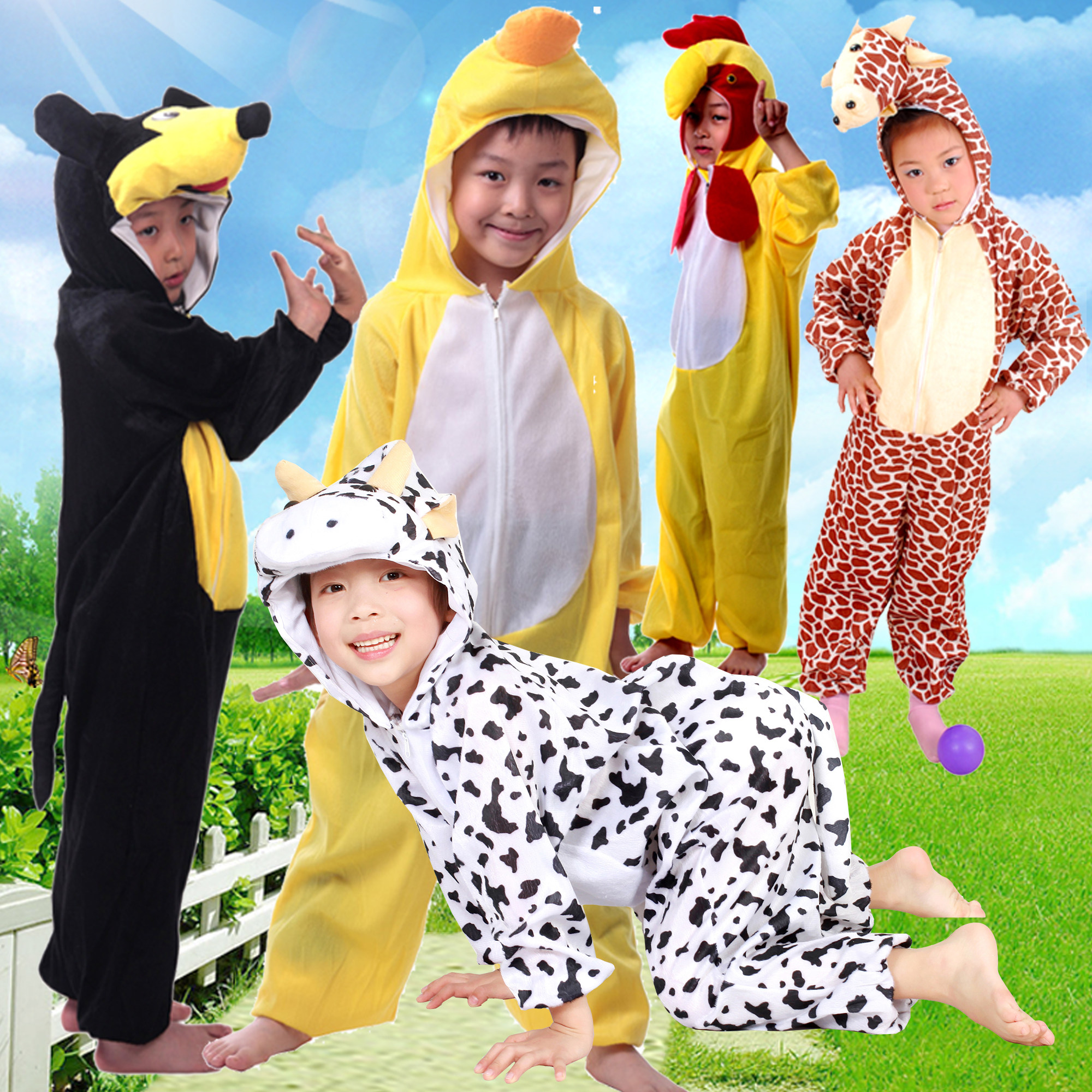 圣诞节元旦儿童十二生肖服装演出动物服装卡通可爱动物连体衣服