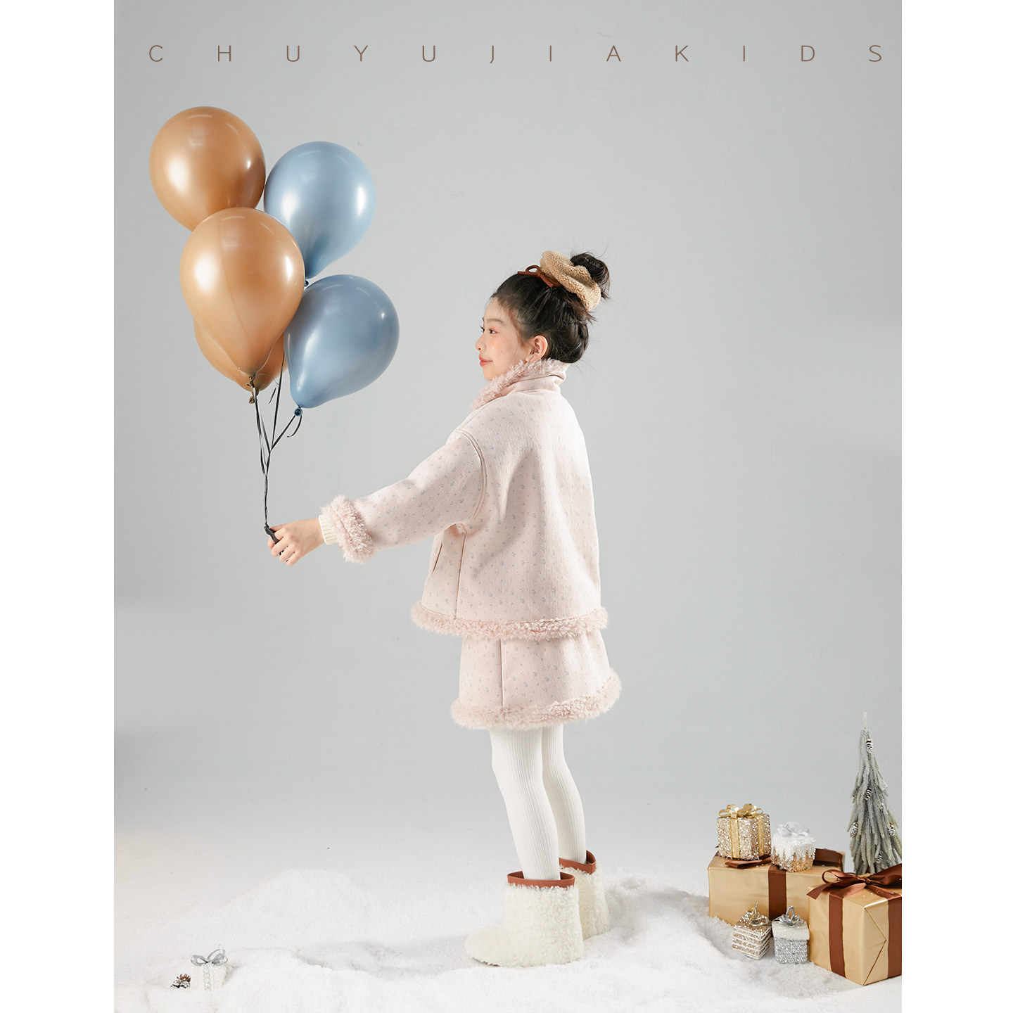 初羽家女童皮毛一体套装儿童冬季加厚保暖碎花麂皮外套半裙两件套,淘宝优惠券,粉丝福利购,淘宝优惠卷