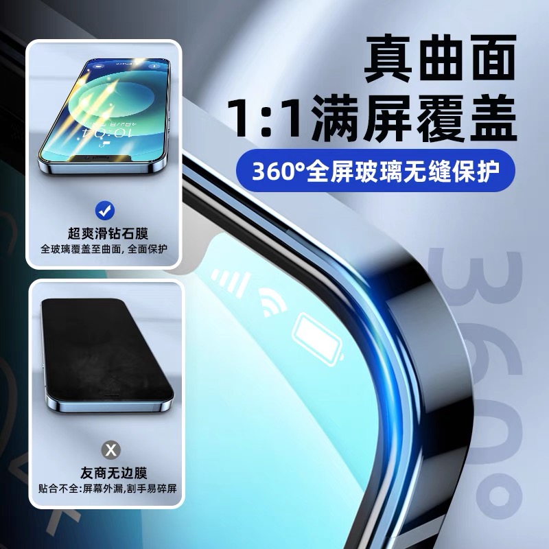 iPhone13/12钢化膜14ProMax苹果15pro全包plus手机11全屏覆盖iphoneX抗摔蓝光XR保护防爆XsMax防偷窥Mini贴膜 - 图1